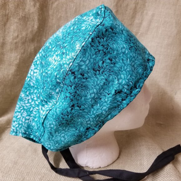 Teal Flower Chrysanthemum Scrub Cap - Picture 2 of 4